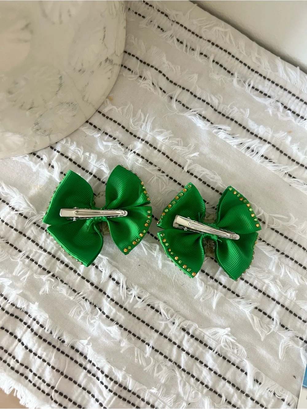 Green Gold Shamrock Hair Bow Clips Set Alligator Clip St. Patrick’s Day Hair